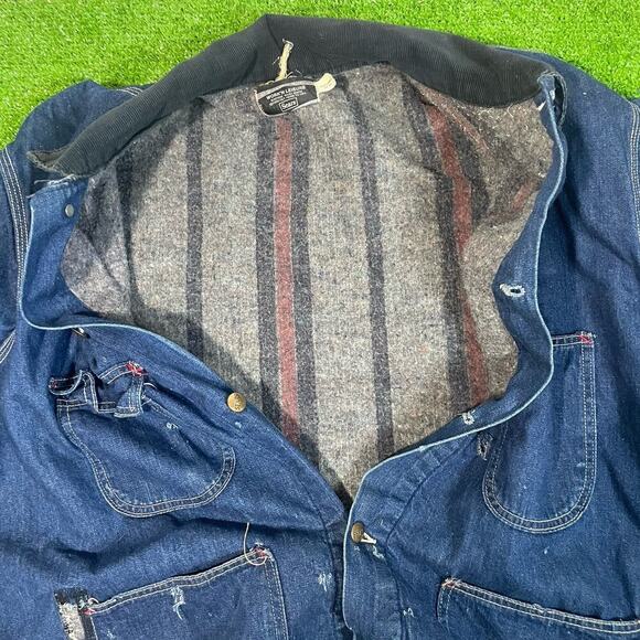 VTG Sears‎ Jacket 3XL Blue Work Leisure Blanket Lined Barn Chore Coat Distressed - Picture 5 of 8